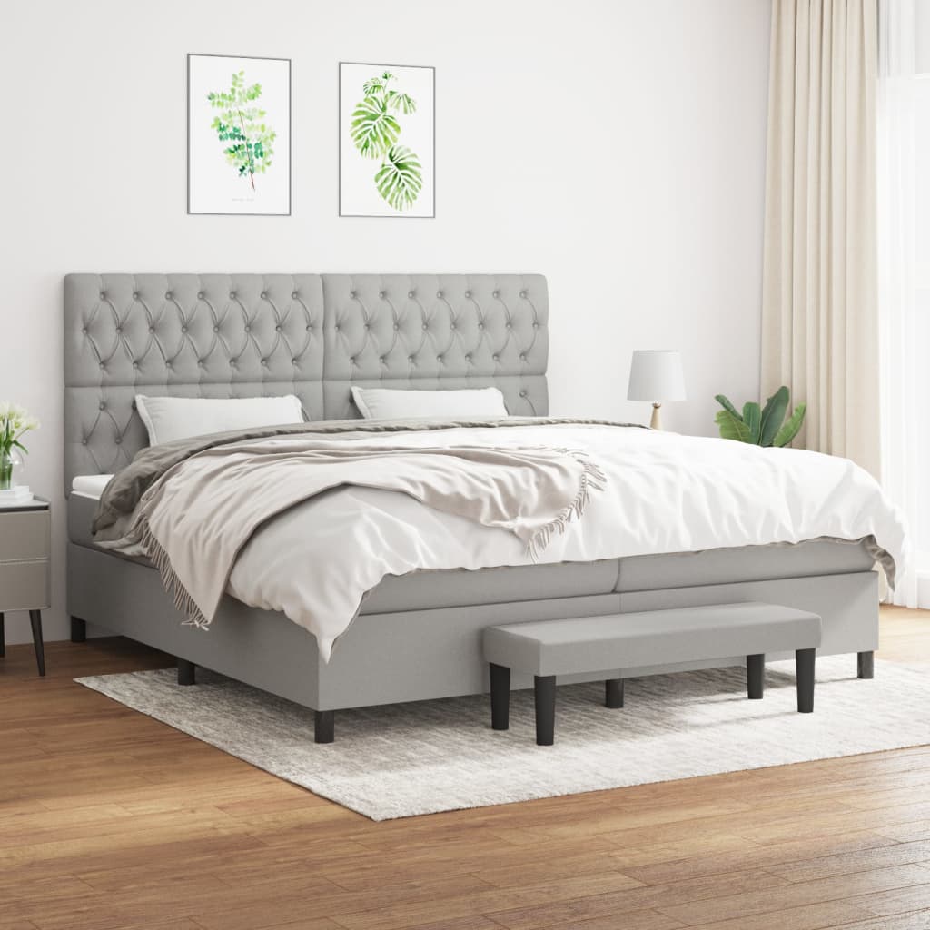 Sommier à lattes de lit avec matelas Gris clair 200x200cm Tissu - XIOS