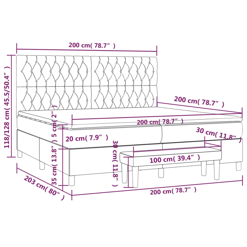 Sommier à lattes de lit avec matelas Gris foncé 200x200cm Tissu - XIOS
