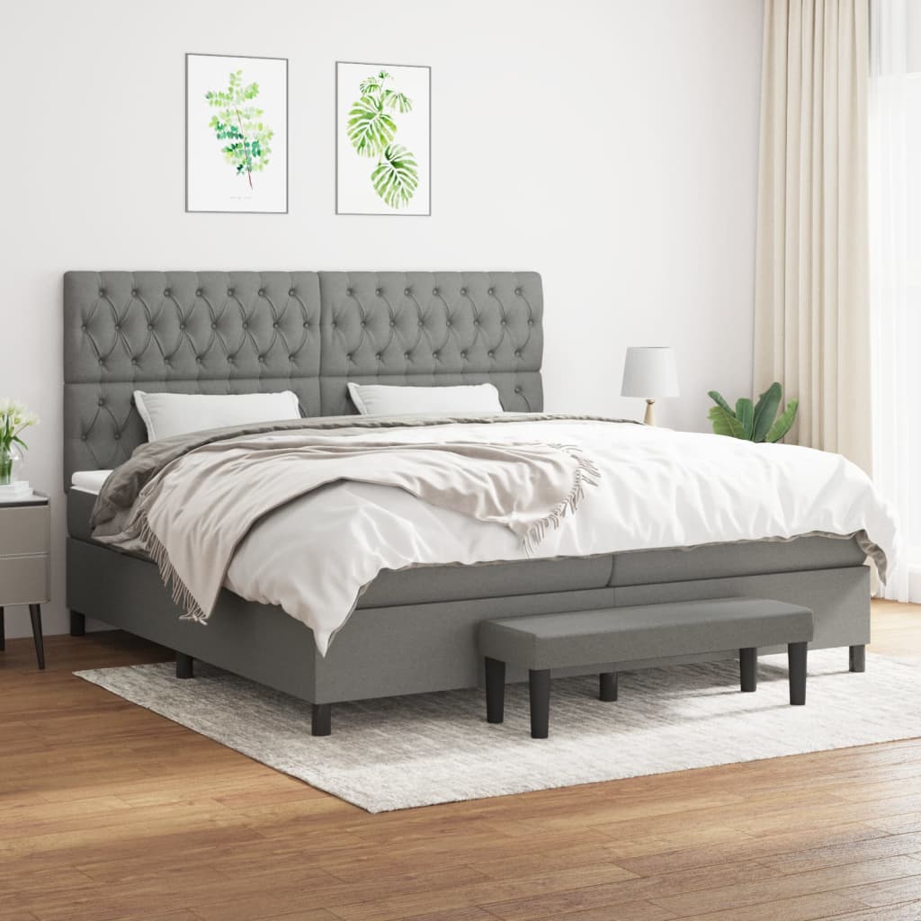 Sommier à lattes de lit avec matelas Gris foncé 200x200cm Tissu - XIOS