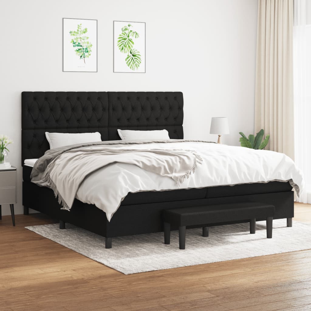 Sommier à lattes de lit avec matelas Noir 200x200 cm Tissu - XIOS