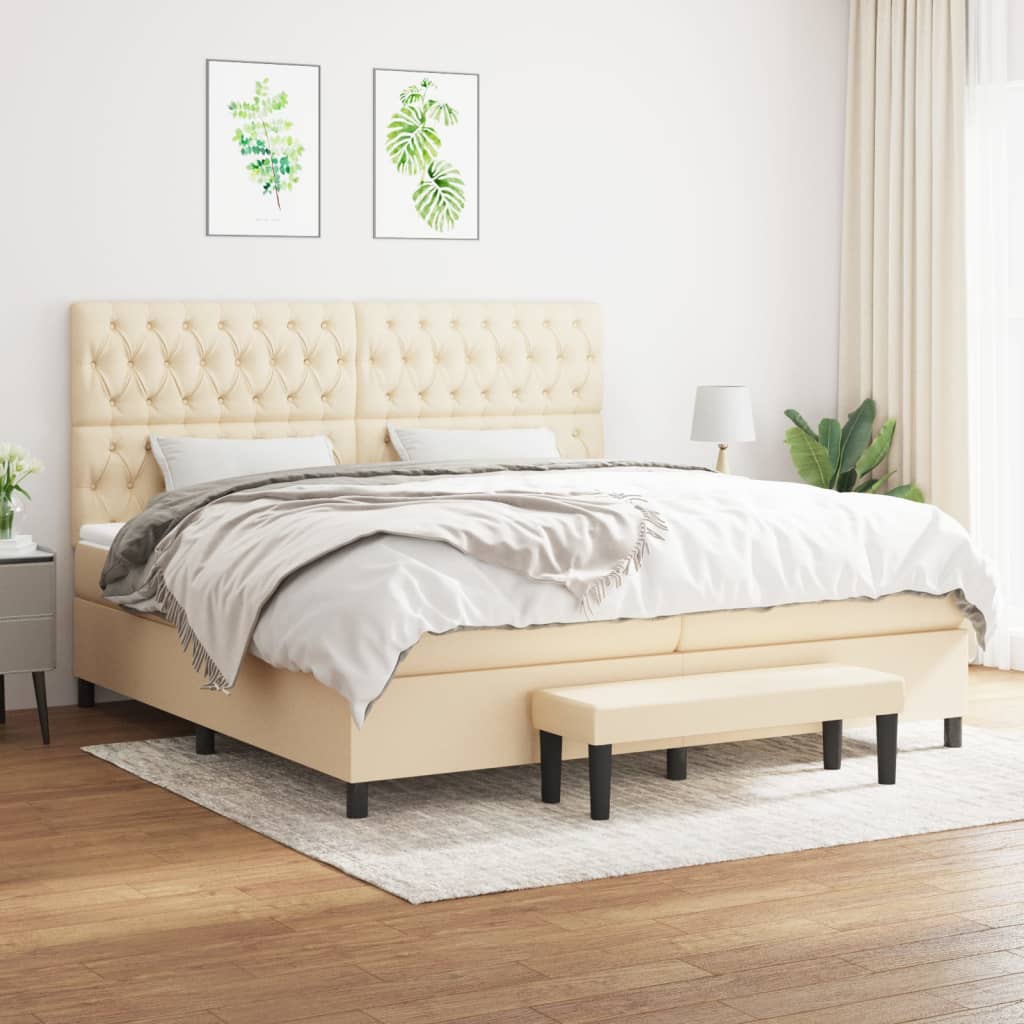 Sommier à lattes de lit avec matelas Crème 200x200 cm Tissu - XIOS