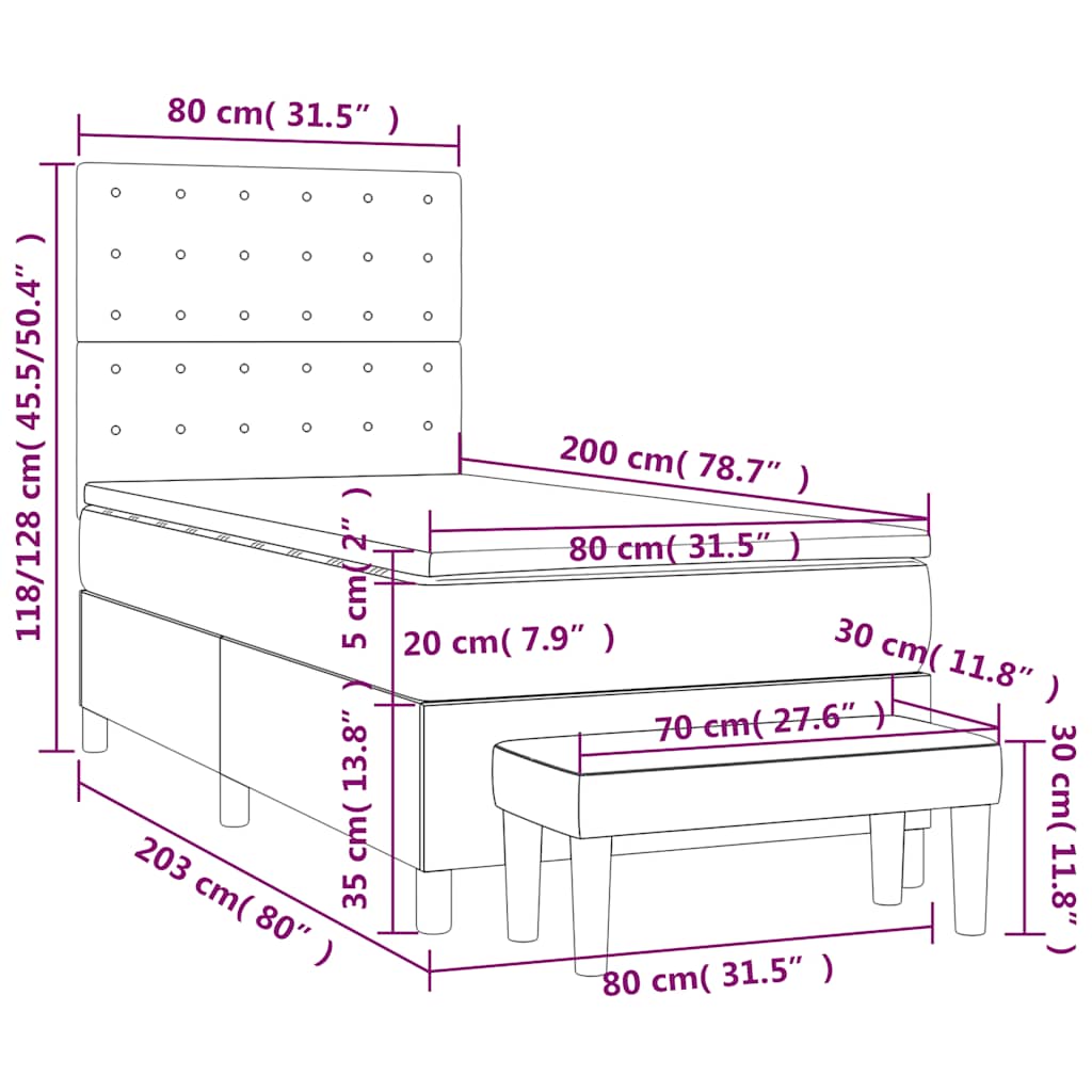 Sommier à lattes de lit avec matelas Taupe 80x200 cm Tissu - XIOS