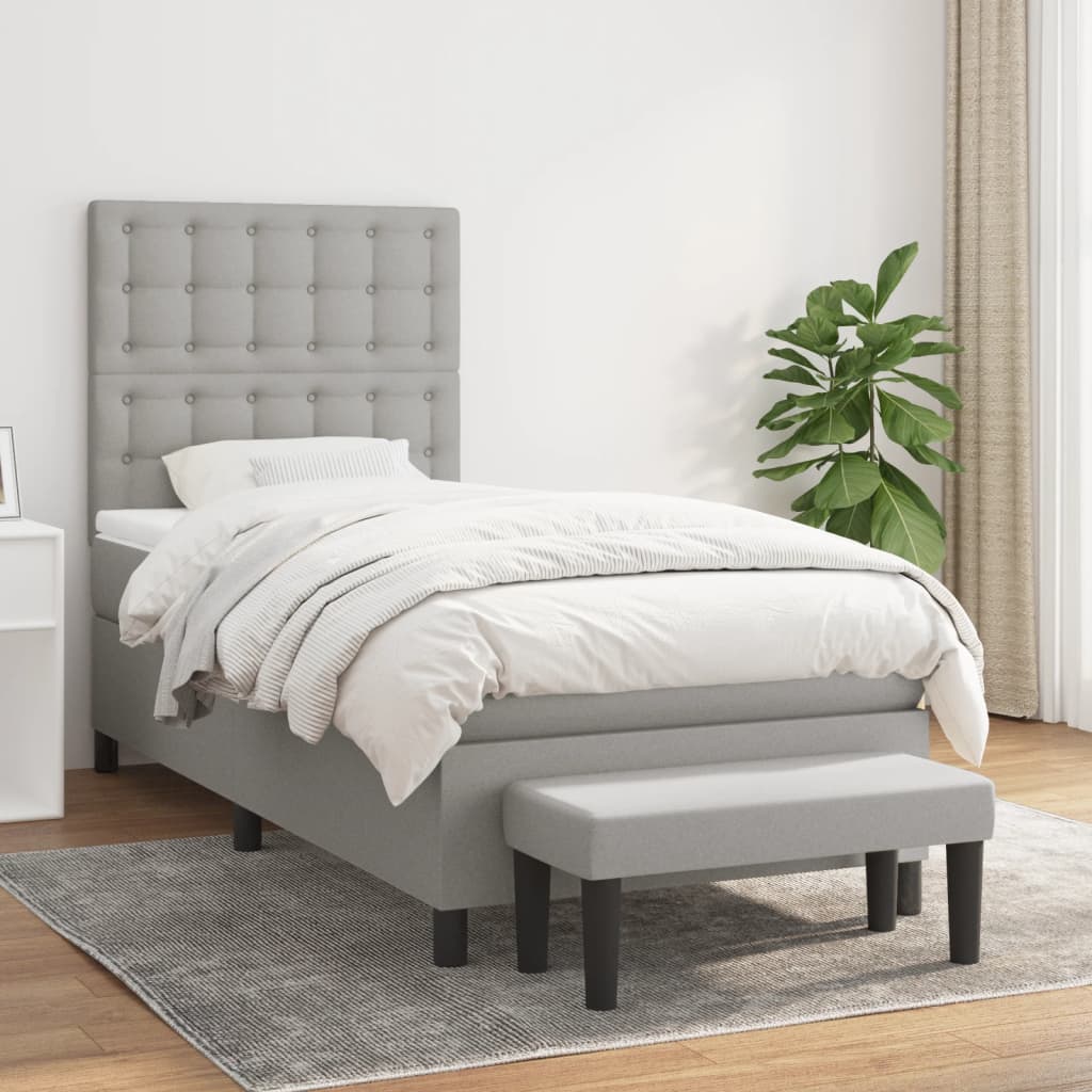Sommier à lattes de lit et matelas Gris clair 90x190 cm Tissu - XIOS