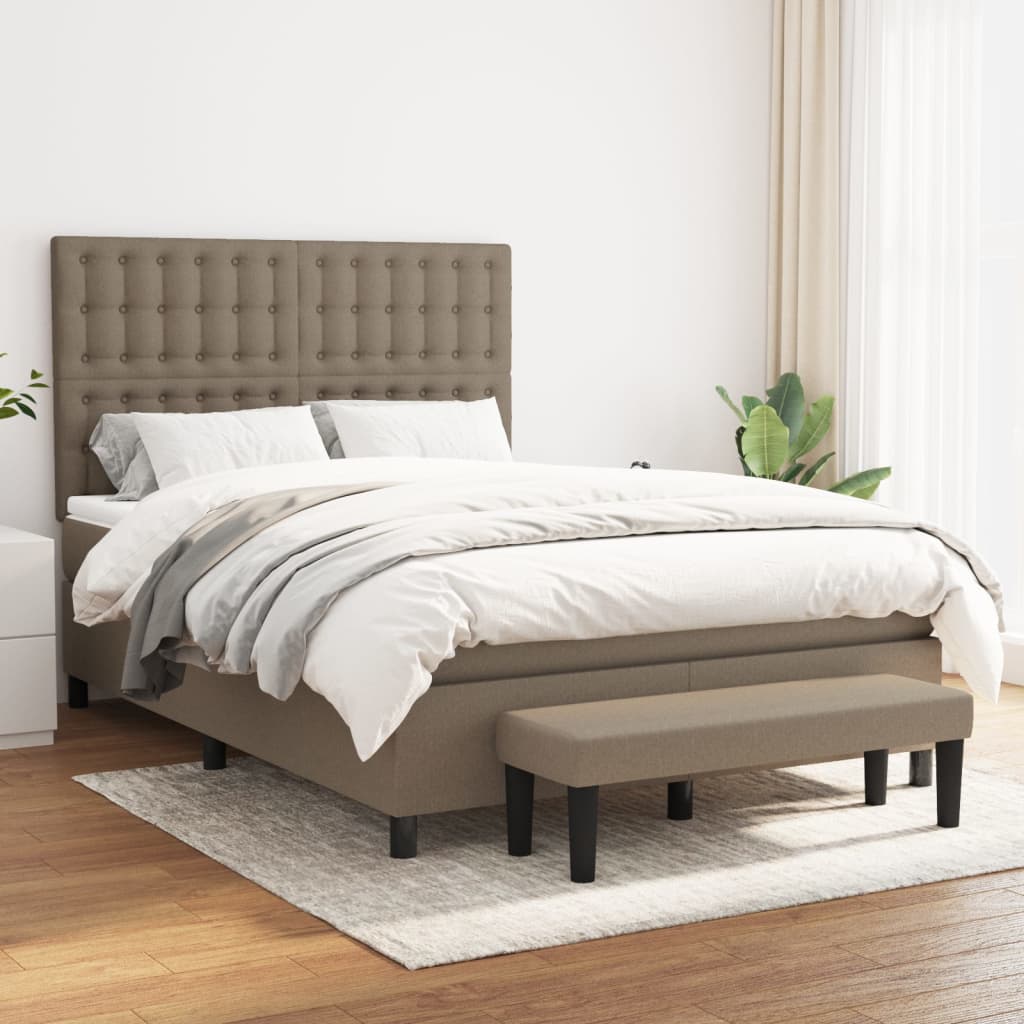 Sommier à lattes de lit avec matelas Taupe 140x190 cm Tissu