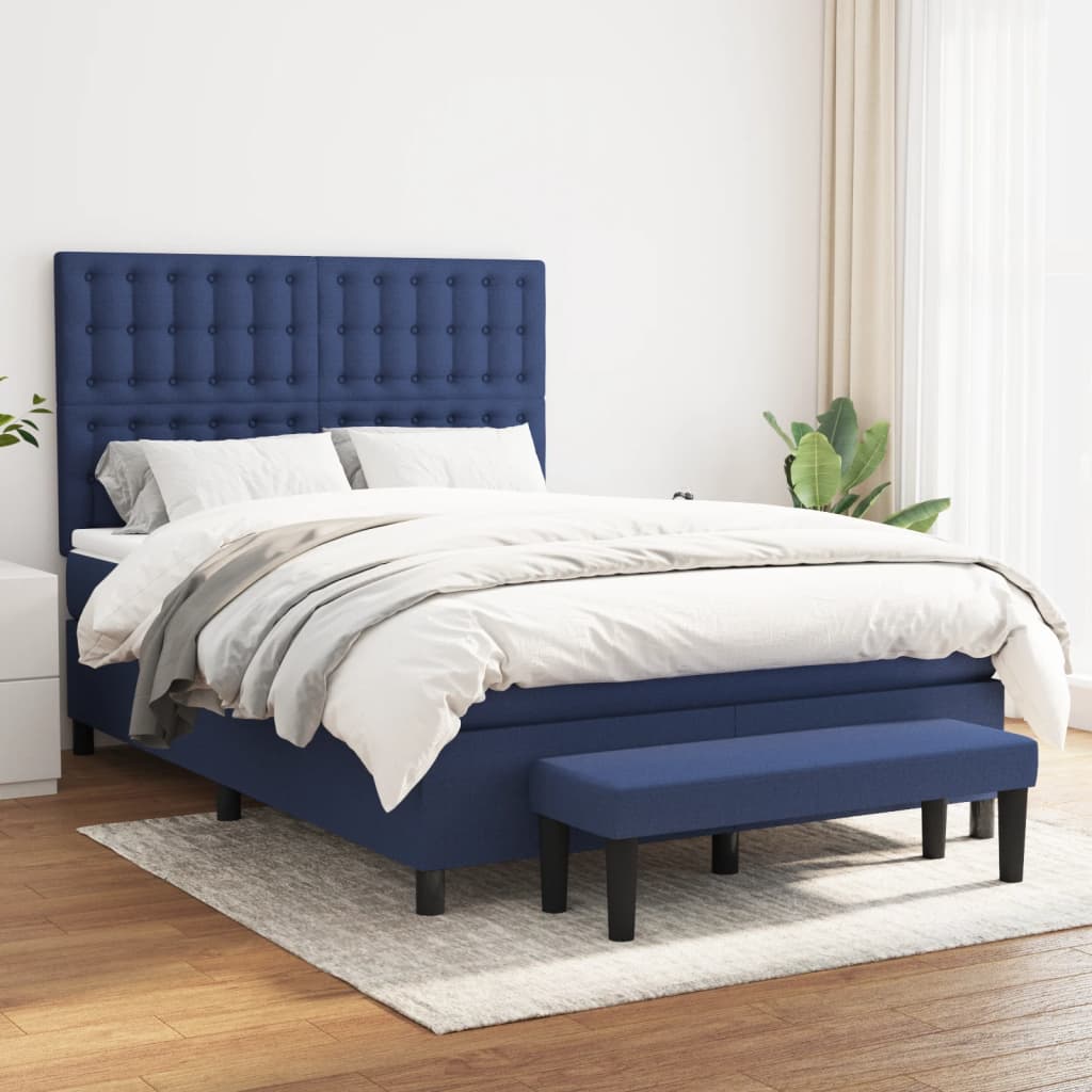 Sommier à lattes de lit avec matelas Bleu 140x190 cm Tissu - XIOS