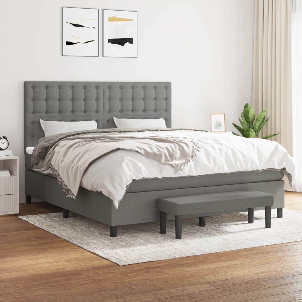 Sommier à lattes de lit avec matelas Gris foncé 160x200cm Tissu - XIOS