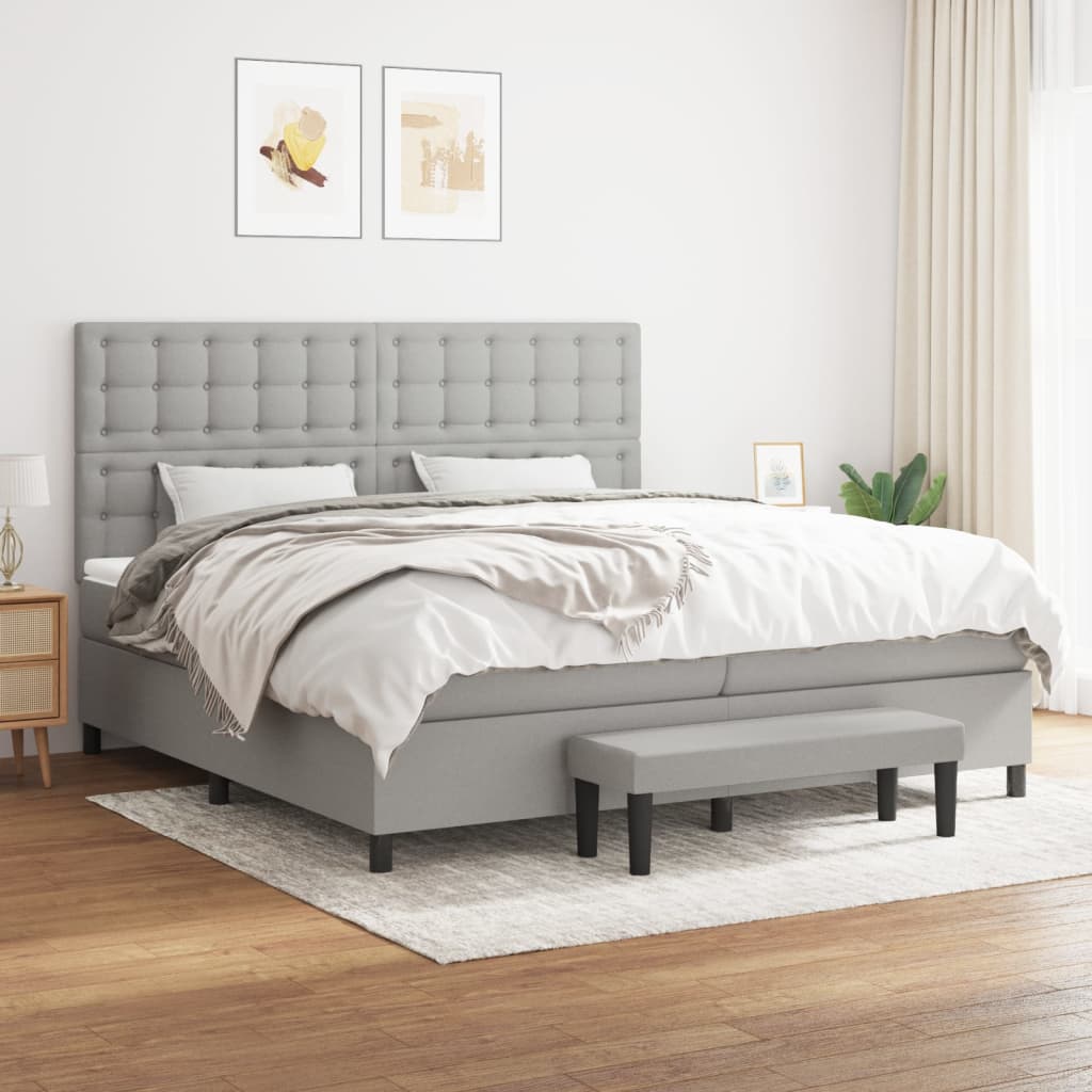 Sommier à lattes de lit avec matelas Gris clair 200x200cm Tissu - XIOS