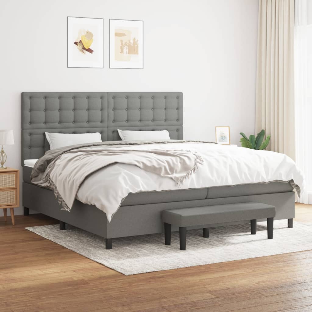Sommier à lattes de lit avec matelas Gris foncé 200x200cm Tissu - XIOS