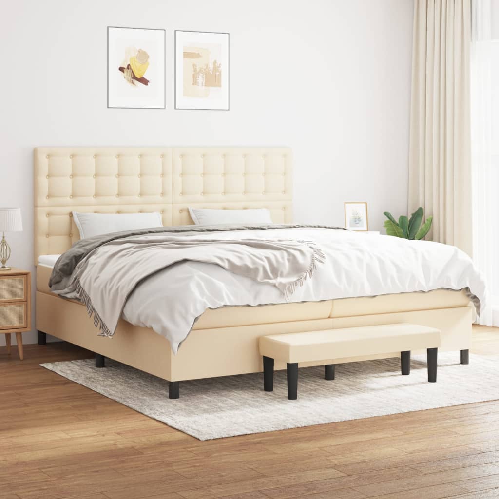 Sommier à lattes de lit avec matelas Crème 200x200 cm Tissu - XIOS