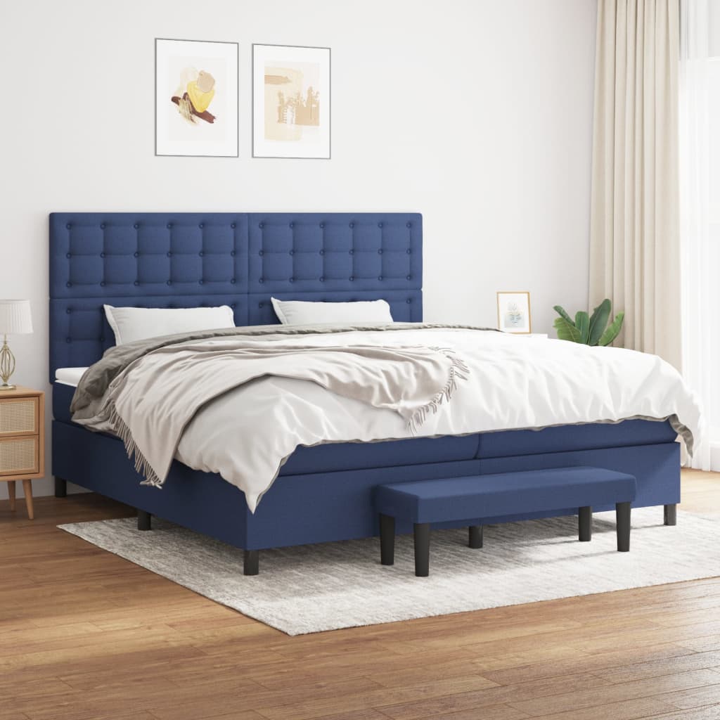 Sommier à lattes de lit avec matelas Bleu 200x200 cm Tissu - XIOS