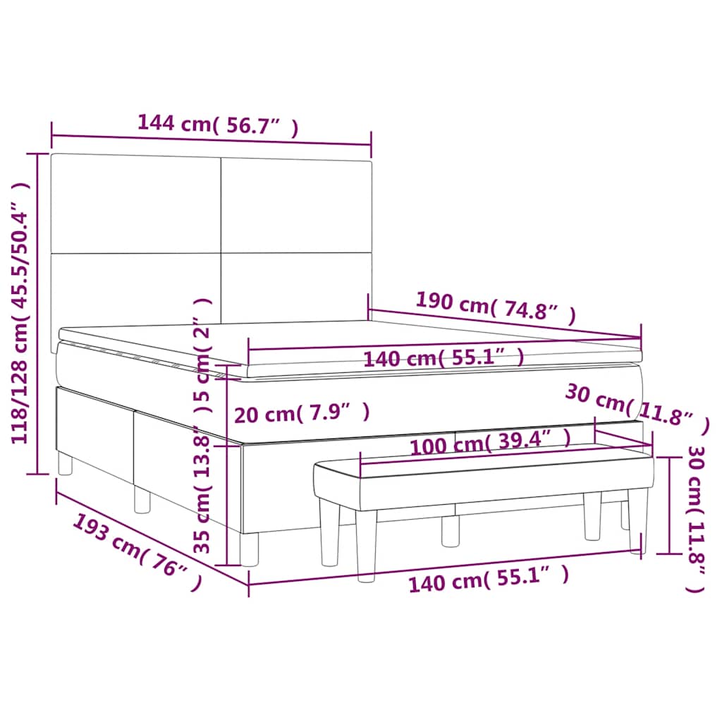 Sommier à lattes de lit avec matelas Noir 140x190 cm Tissu - XIOS