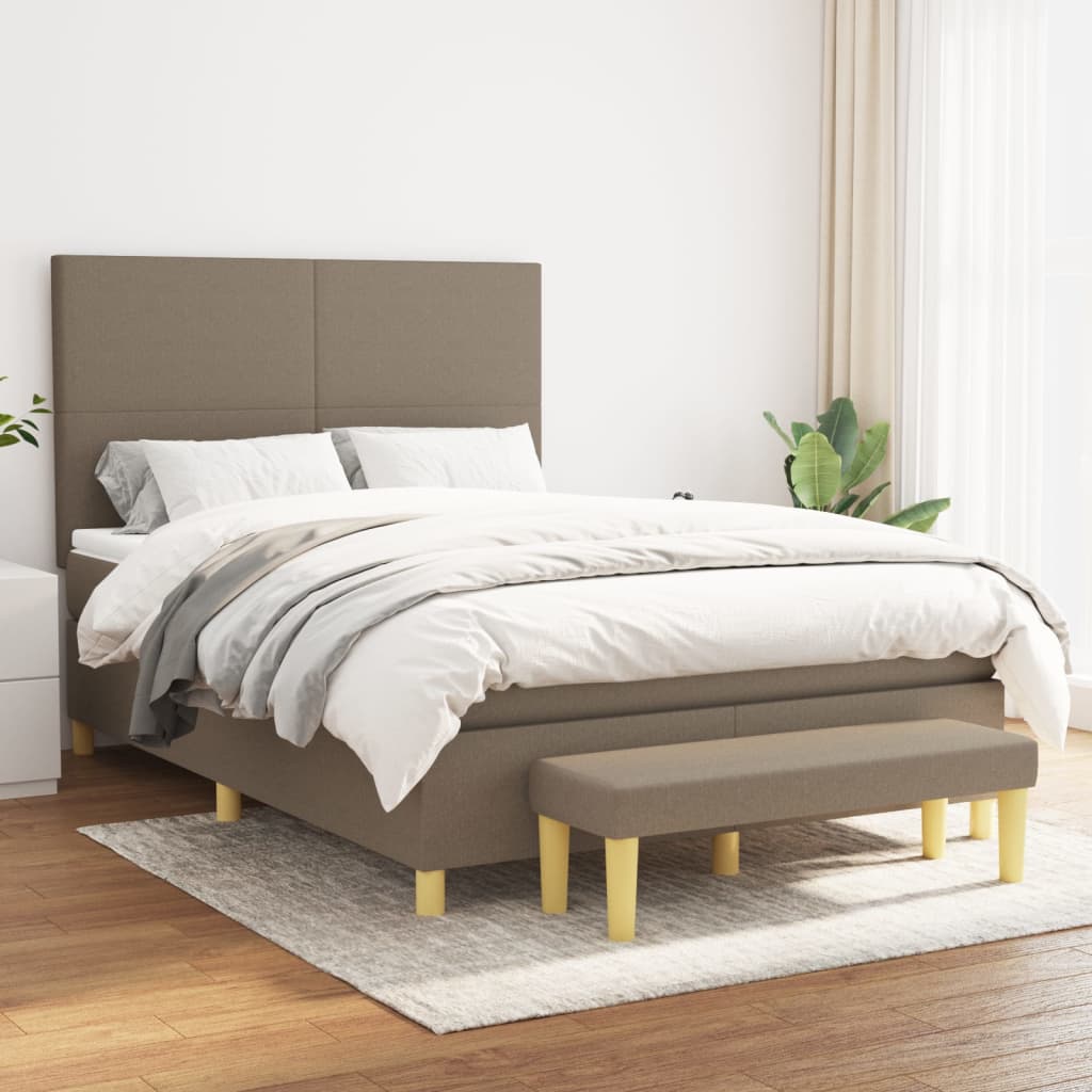 Sommier à lattes de lit avec matelas Taupe 140x190 cm Tissu - XIOS
