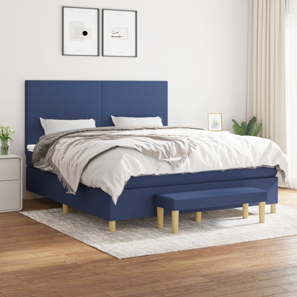 Sommier à lattes de lit avec matelas Bleu 160x200 cm Tissu - XIOS