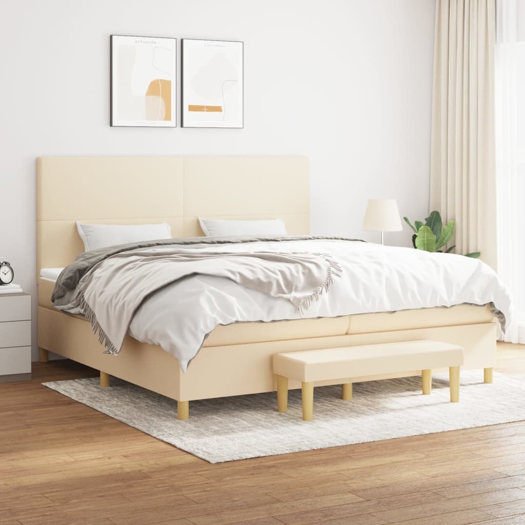 Sommier à lattes de lit avec matelas Crème 200x200 cm Tissu - XIOS