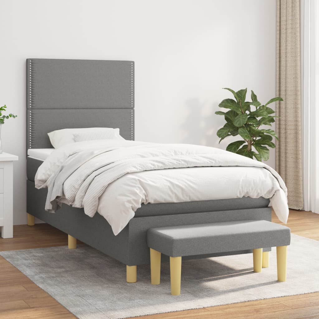 Sommier à lattes de lit et matelas Gris foncé 90x190 cm Tissu - XIOS
