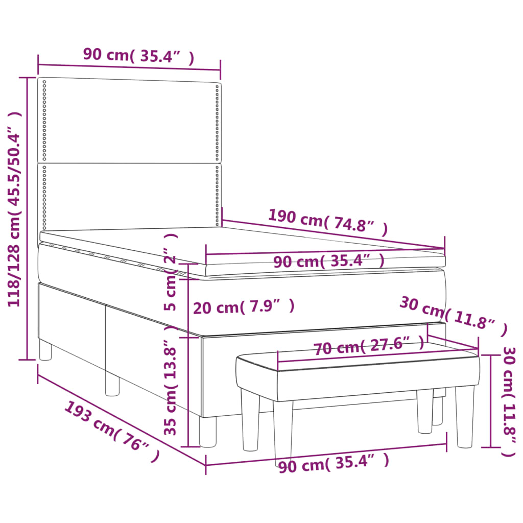 Sommier à lattes de lit avec matelas Marron foncé 90x190 cm - XIOS