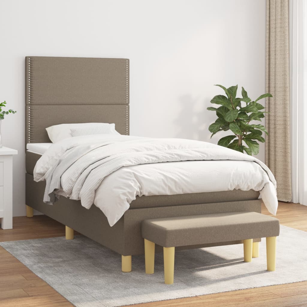Sommier à lattes de lit avec matelas Taupe 90x190 cm Tissu - XIOS