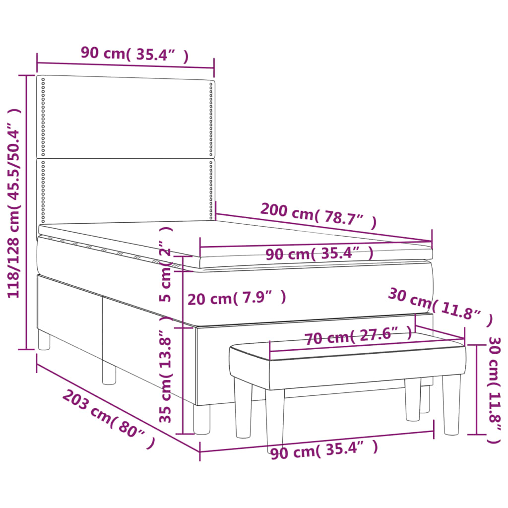 Sommier à lattes de lit avec matelas Gris clair 90x200 cm Tissu - XIOS