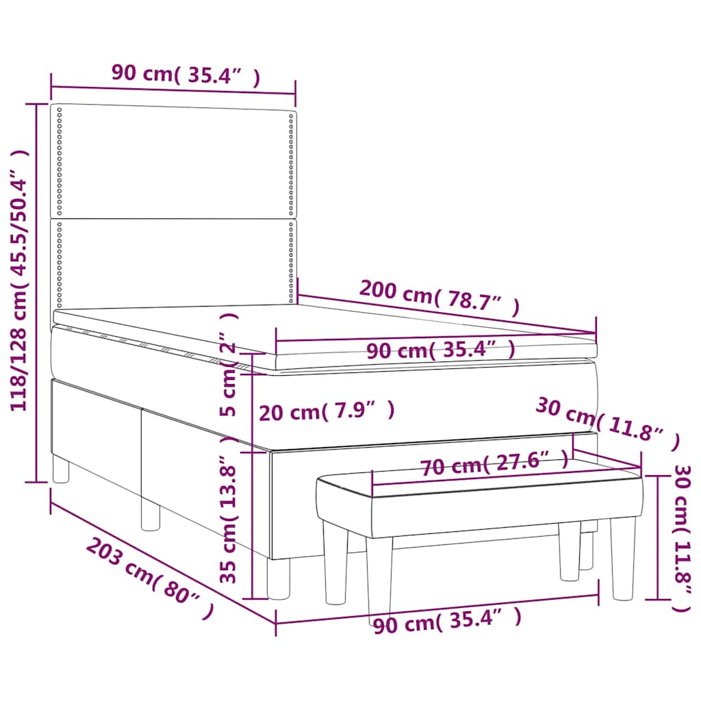 Sommier à lattes de lit avec matelas Noir 90x200 cm Tissu - XIOS