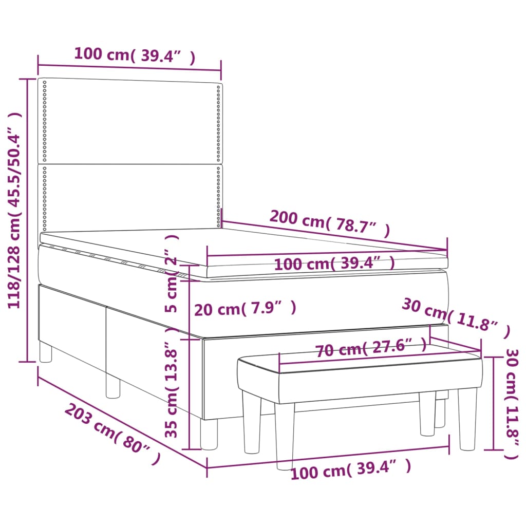 Sommier à lattes de lit avec matelas Gris clair 100x200cm Tissu - XIOS