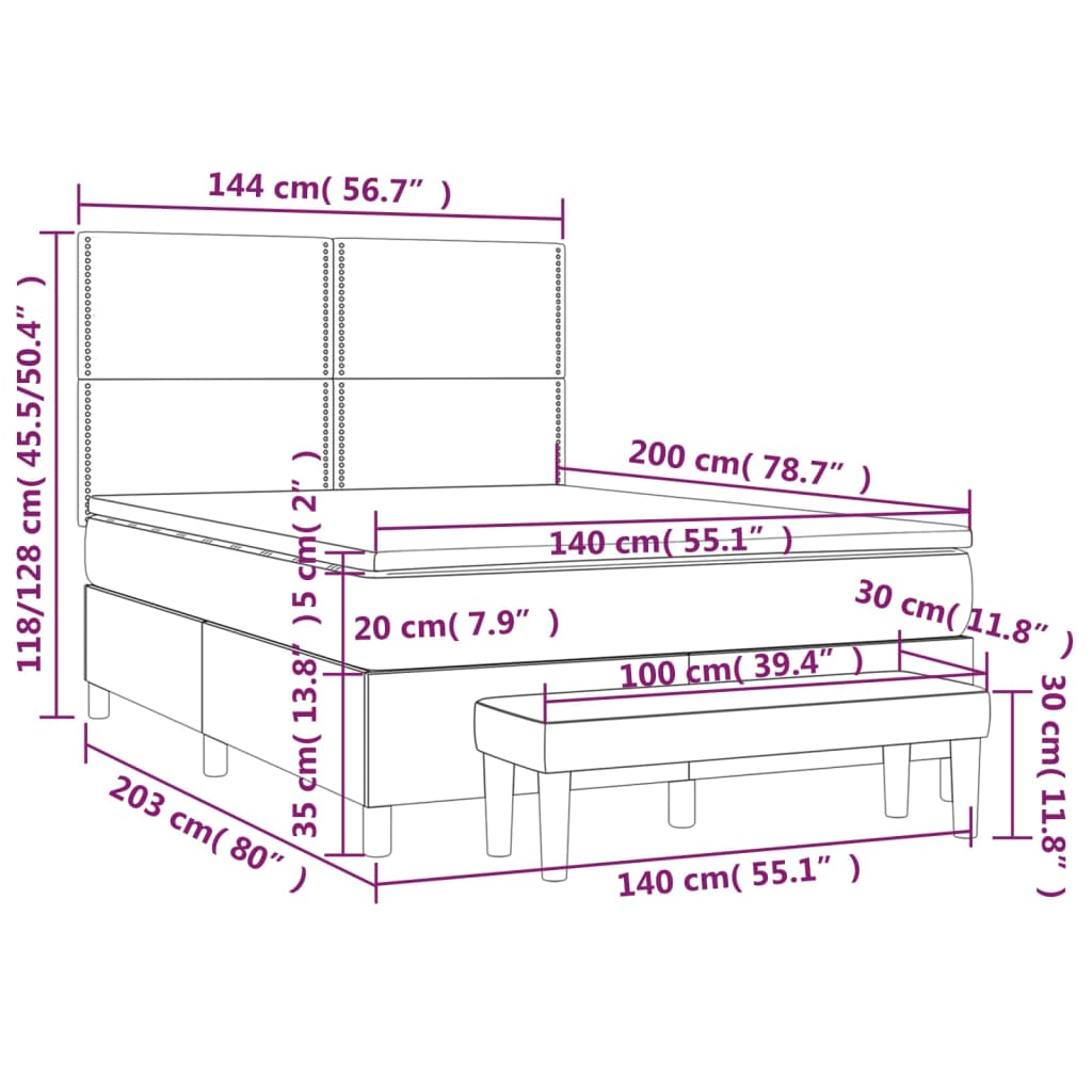Sommier à lattes de lit avec matelas Gris clair 140x200cm Tissu - XIOS