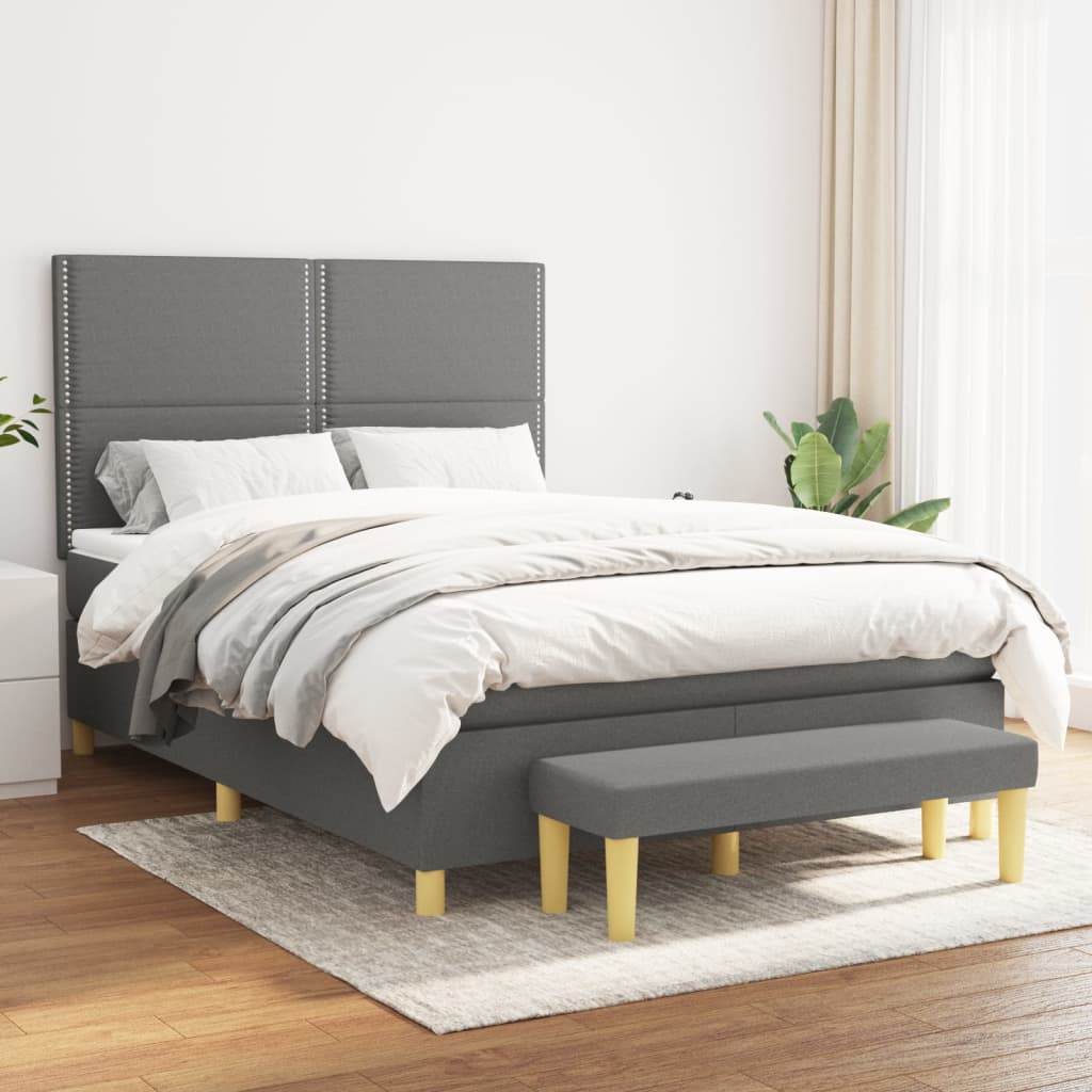 Sommier à lattes de lit avec matelas Gris foncé 140x200cm Tissu - XIOS