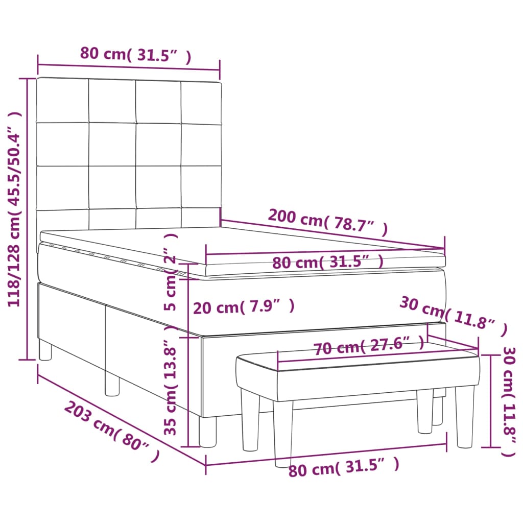 Sommier à lattes de lit avec matelas Bleu 80x200 cm Tissu - XIOS