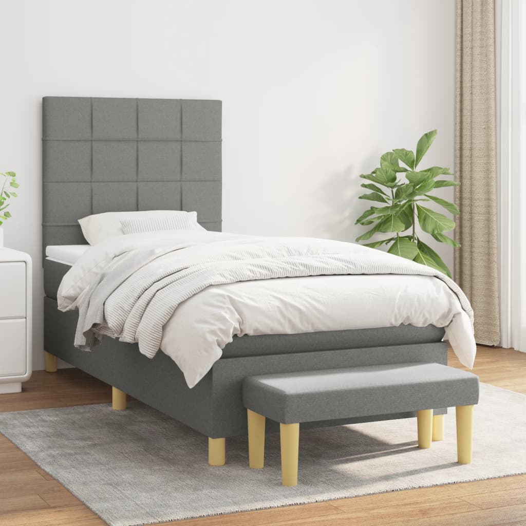 Sommier à lattes de lit et matelas Gris foncé 90x190 cm Tissu - XIOS