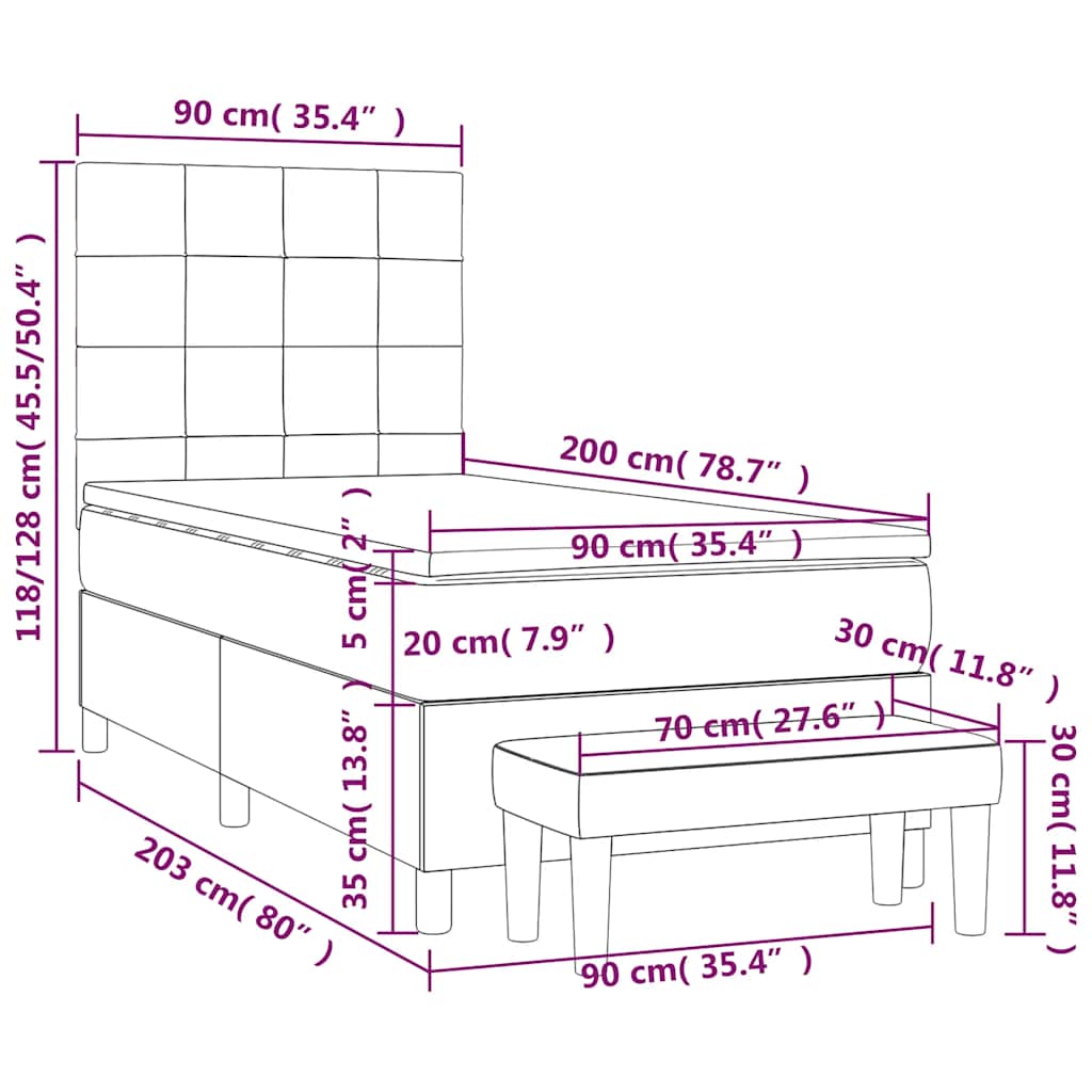 Sommier à lattes de lit avec matelas Noir 90x200 cm Tissu - XIOS
