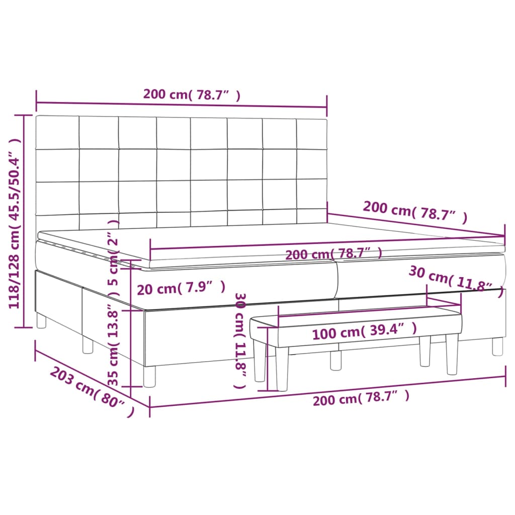 Sommier à lattes de lit avec matelas Gris foncé 200x200cm Tissu - XIOS