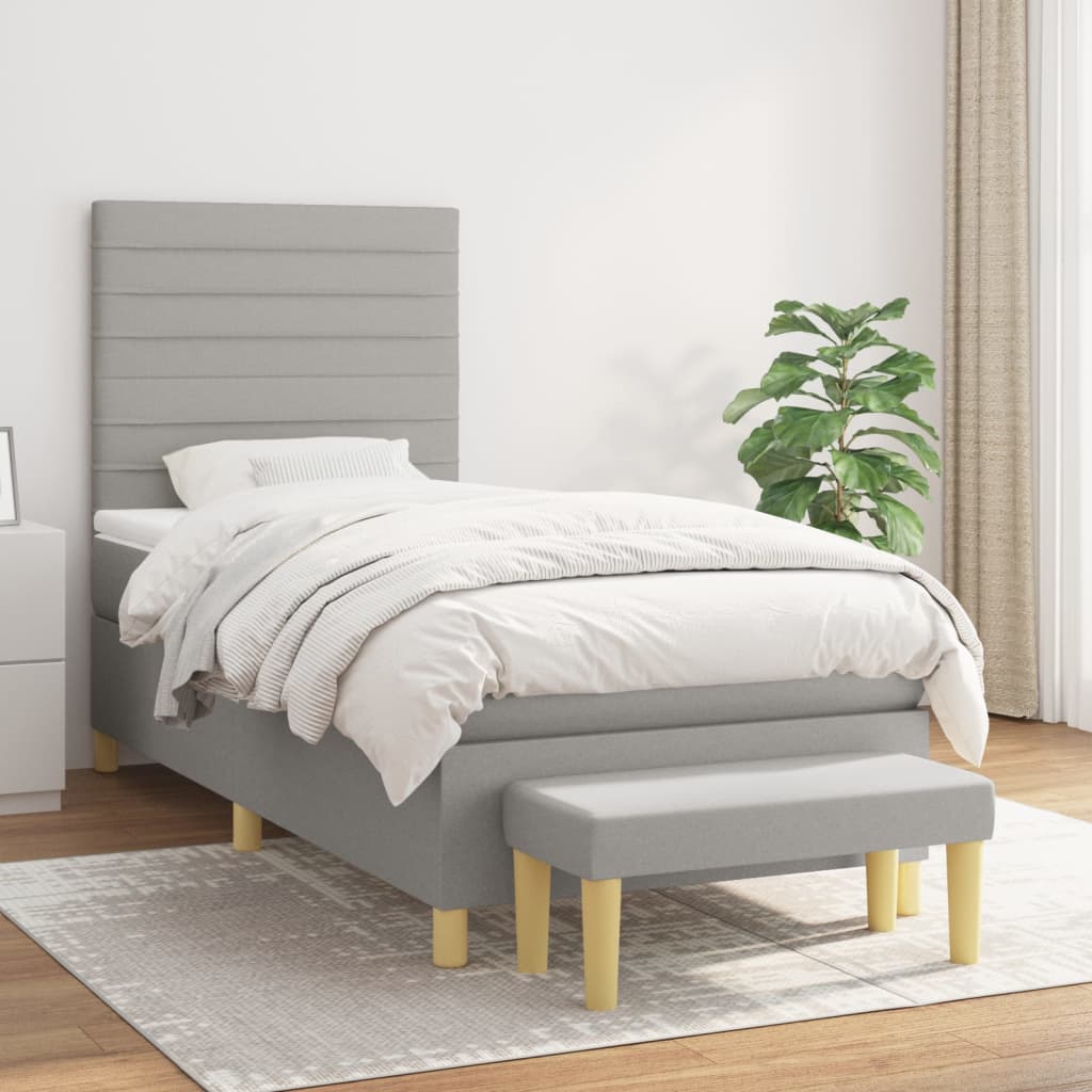 Sommier à lattes de lit et matelas Gris clair 90x190 cm Tissu - XIOS