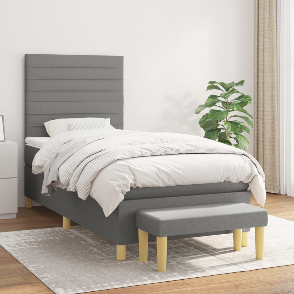 Sommier à lattes de lit avec matelas Gris foncé 90x200 cm Tissu - XIOS