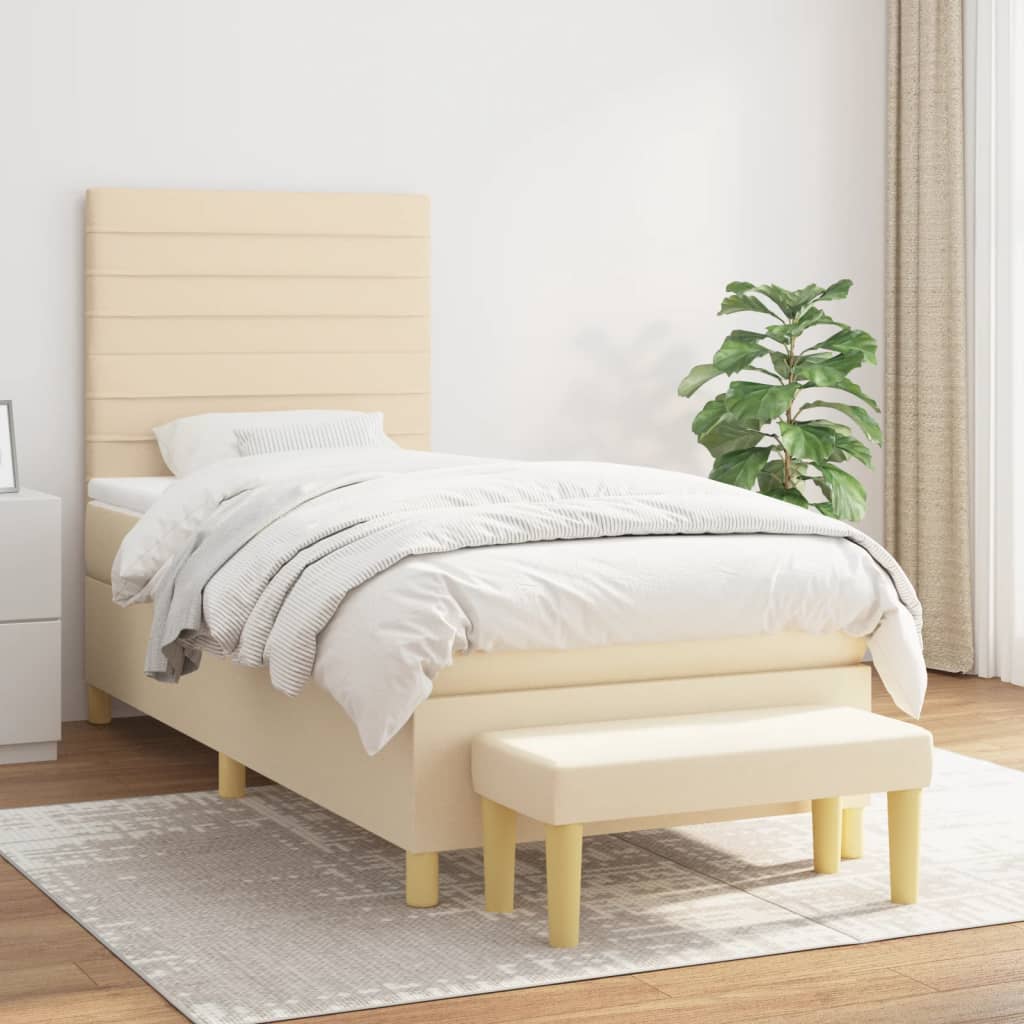Sommier à lattes de lit avec matelas Crème 90x200 cm Tissu - XIOS