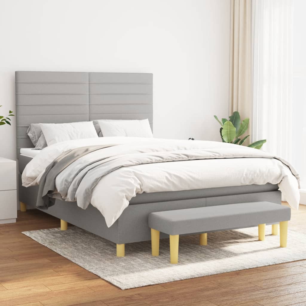 Sommier à lattes de lit avec matelas Gris clair 140x190cm Tissu - XIOS