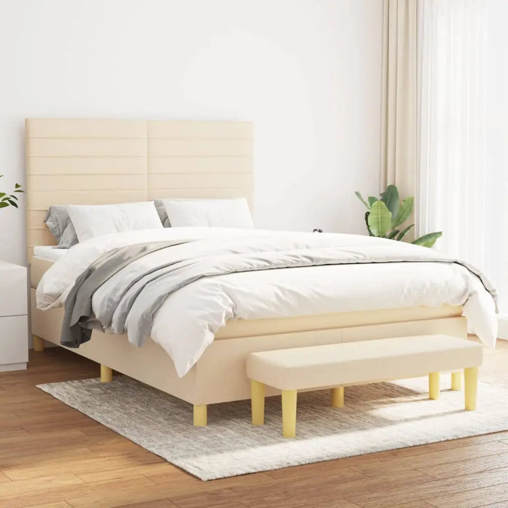 Sommier à lattes de lit avec matelas Crème 140x200 cm Tissu - XIOS