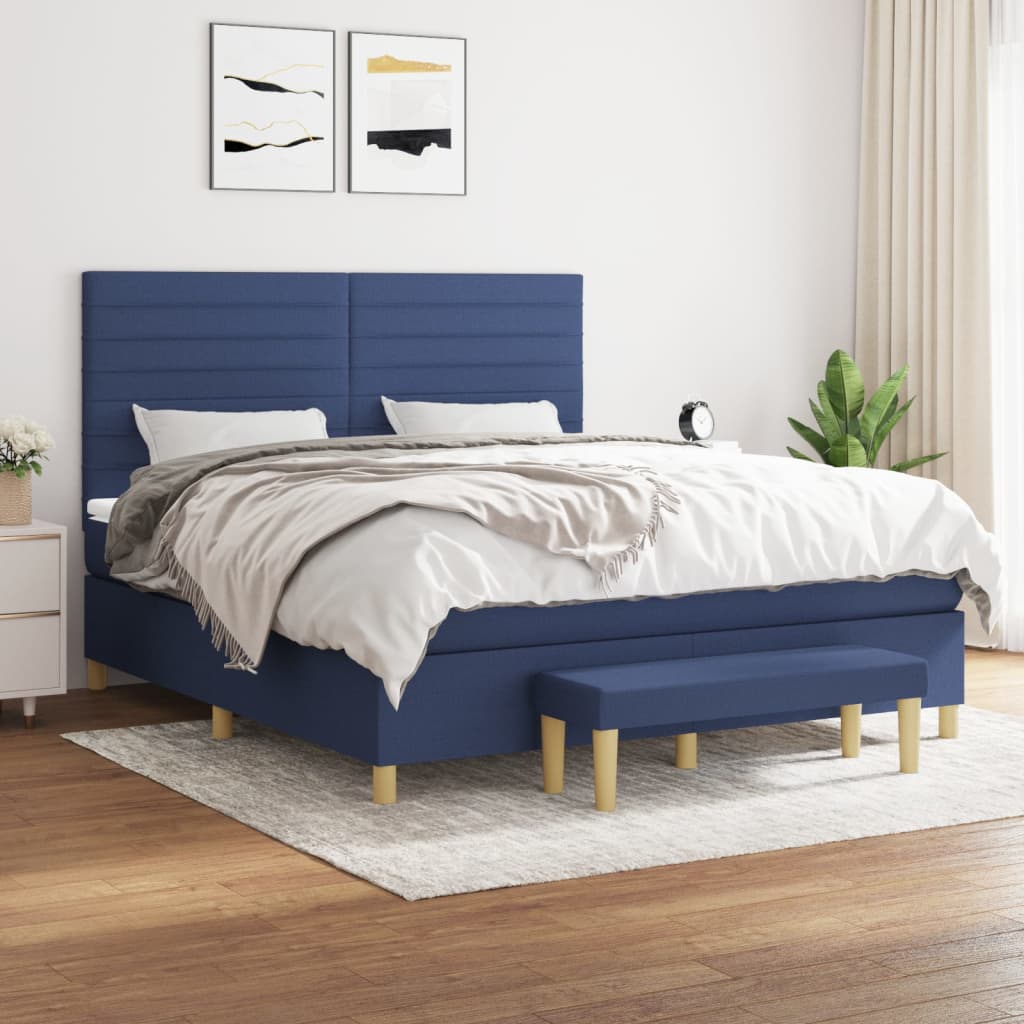 Sommier à lattes de lit avec matelas Bleu 160x200 cm Tissu - XIOS