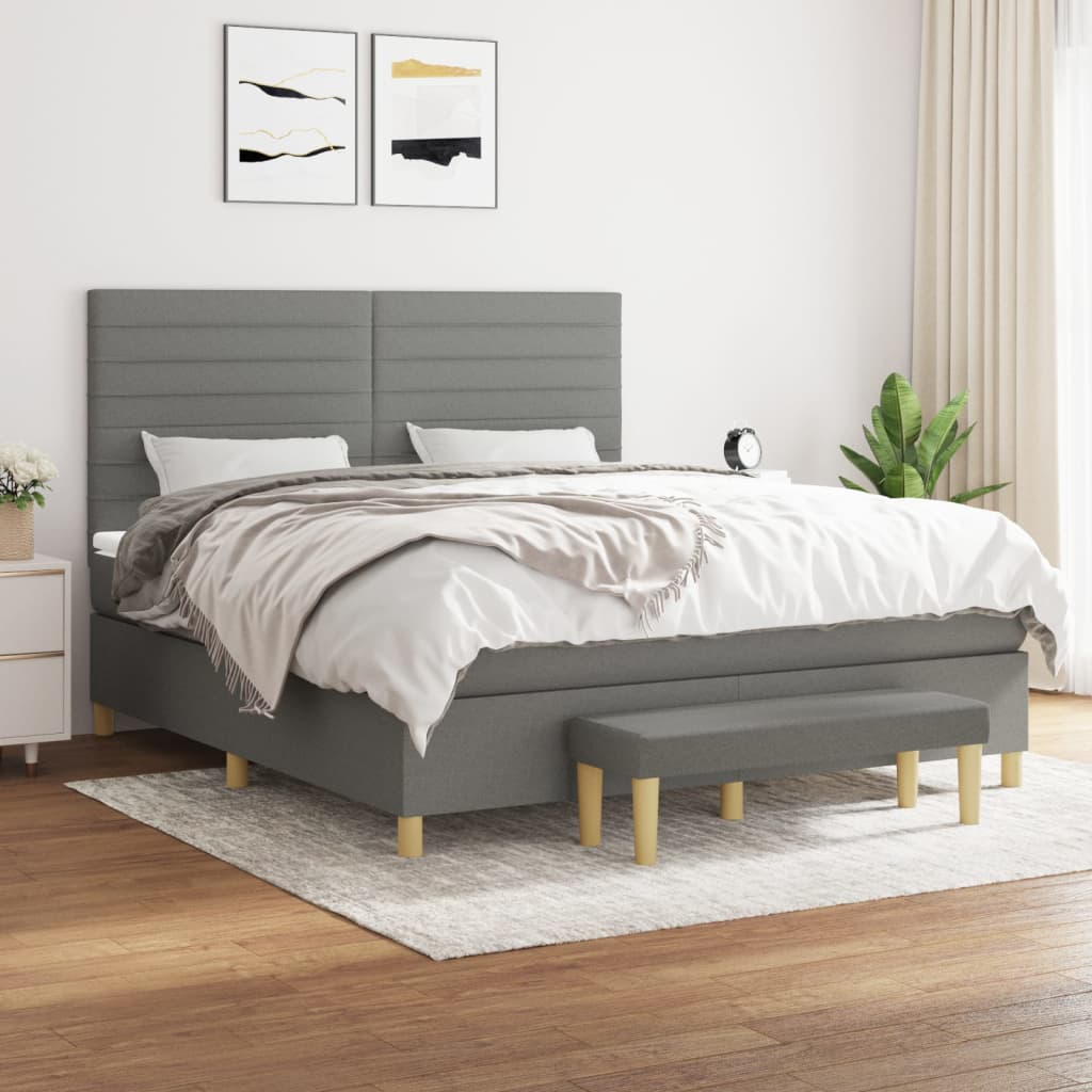 Sommier à lattes de lit avec matelas Gris foncé 180x200cm Tissu - XIOS
