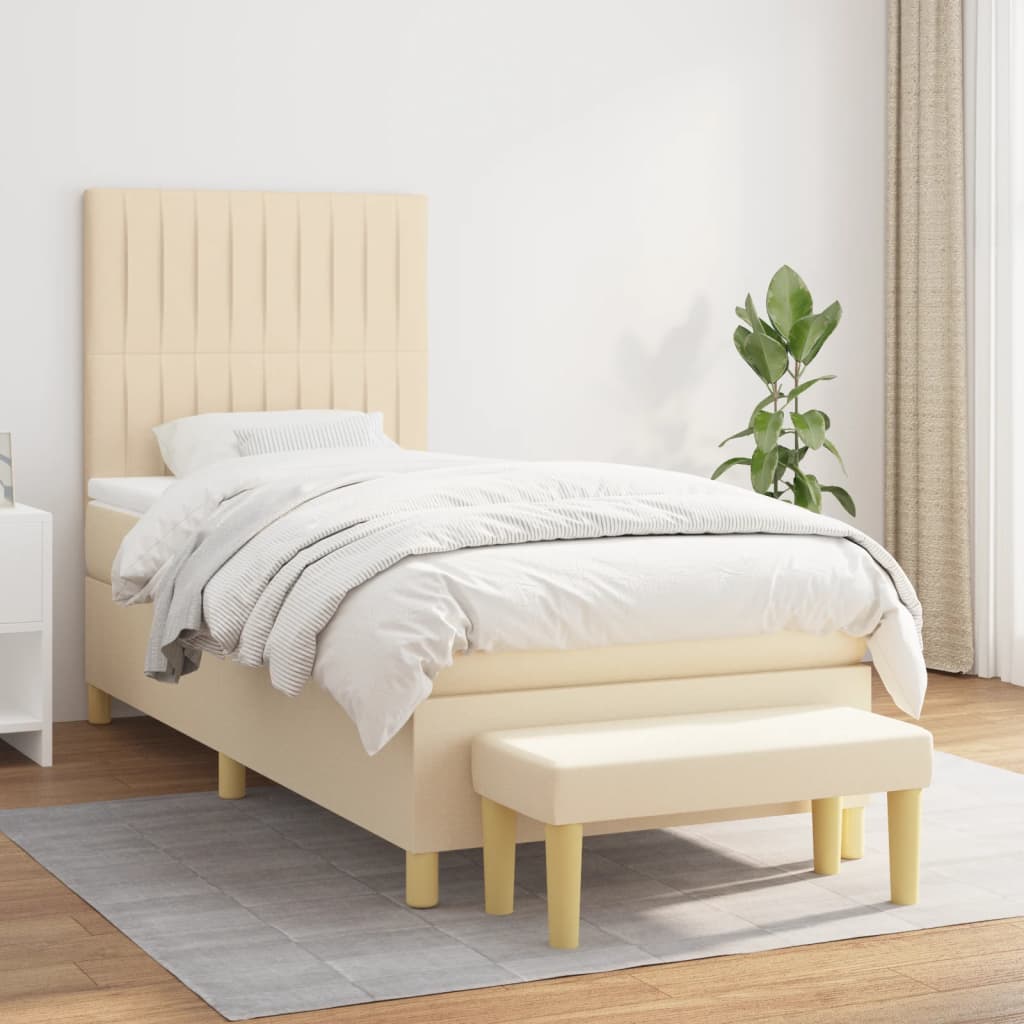 Sommier à lattes de lit et matelas Crème 90x190 cm Tissu