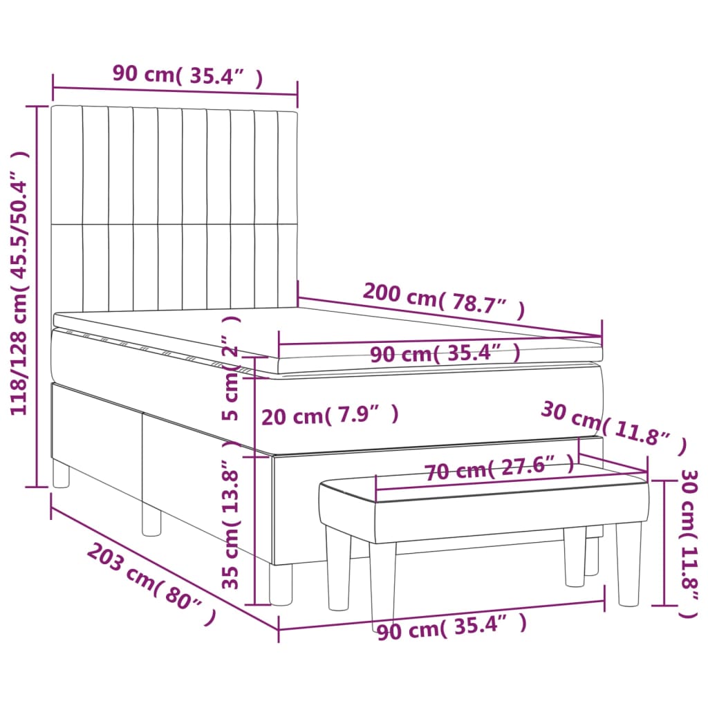 Sommier à lattes de lit avec matelas Gris clair 90x200 cm Tissu - XIOS