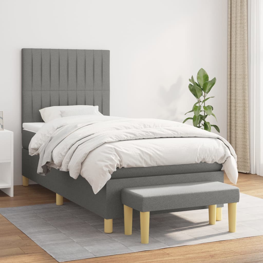 Sommier à lattes de lit avec matelas Gris foncé 90x200 cm Tissu - XIOS
