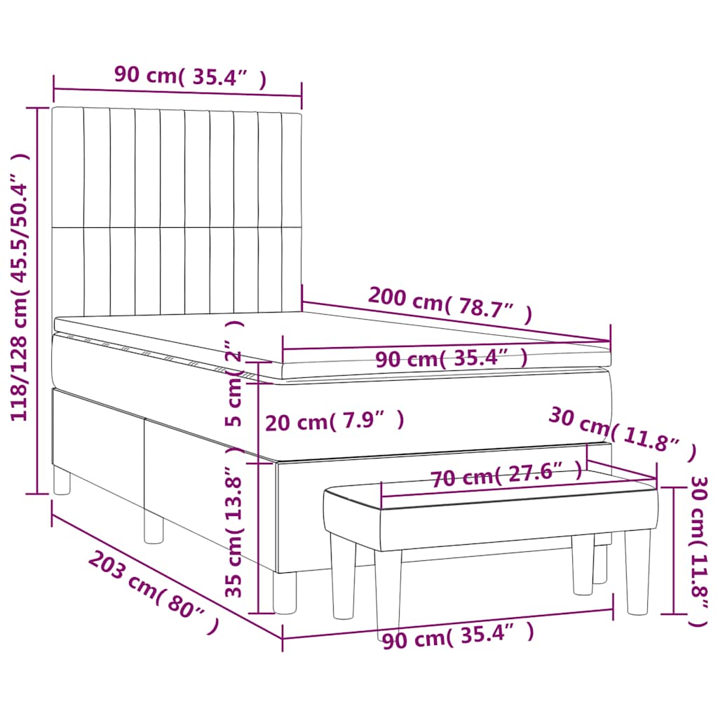 Sommier à lattes de lit avec matelas Noir 90x200 cm Tissu - XIOS