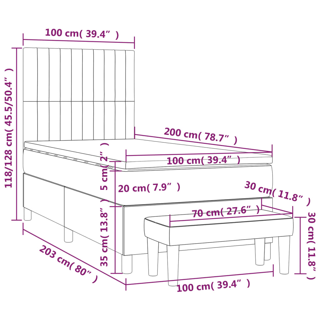 Sommier à lattes de lit avec matelas Bleu 100x200 cm Tissu - XIOS