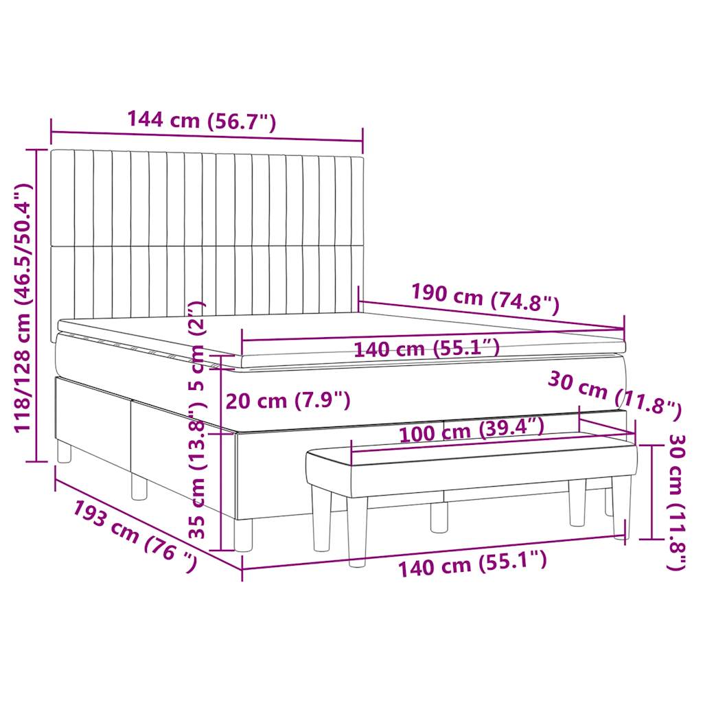 Sommier à lattes de lit avec matelas Taupe 140x190 cm Tissu - XIOS