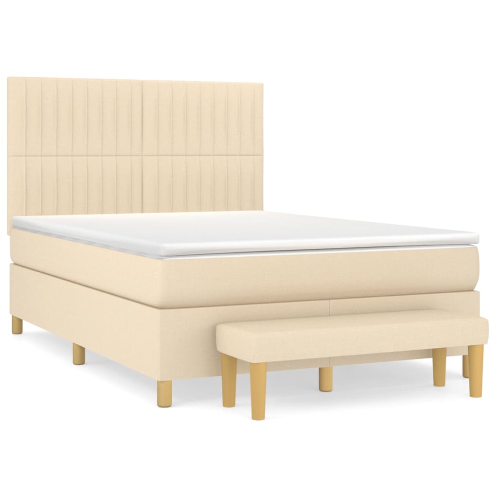 Sommier à lattes de lit avec matelas Crème 140x190 cm Tissu Lits & cadres de lit vidaXL