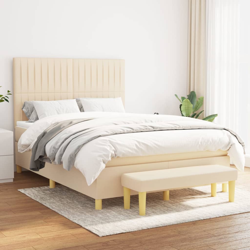 Sommier à lattes de lit avec matelas Crème 140x190 cm Tissu Lits & cadres de lit vidaXL