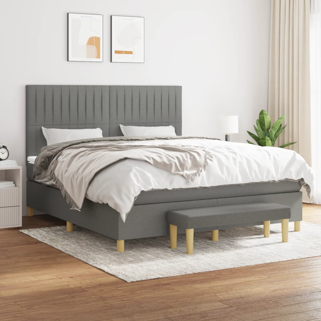 Sommier à lattes de lit avec matelas Gris foncé 160x200cm Tissu - XIOS