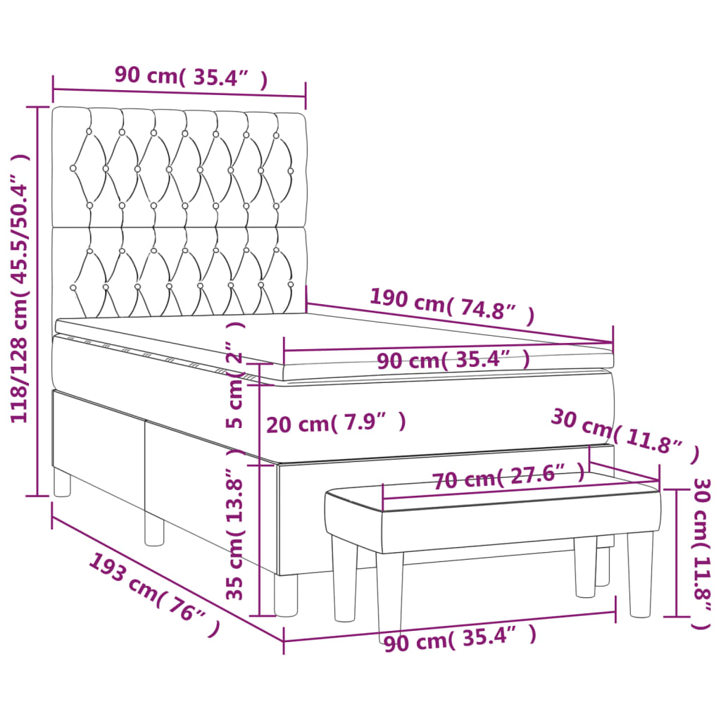 Sommier à lattes de lit et matelas Gris clair 90x190 cm Tissu - XIOS