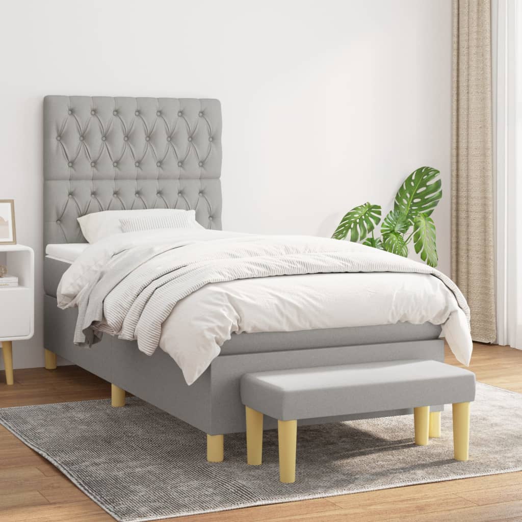 Sommier à lattes de lit et matelas Gris clair 90x190 cm Tissu - XIOS
