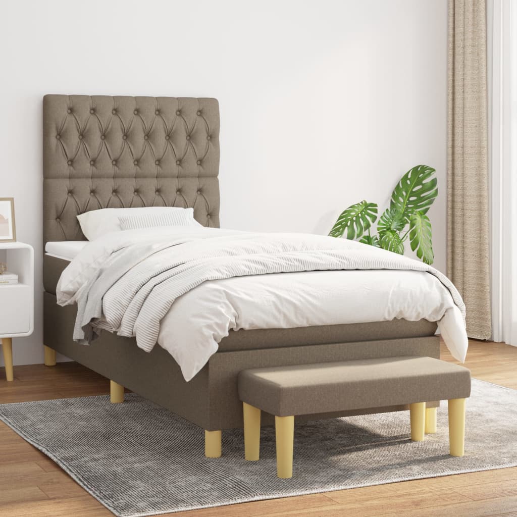 Sommier à lattes de lit avec matelas Taupe 90x190 cm Tissu - XIOS