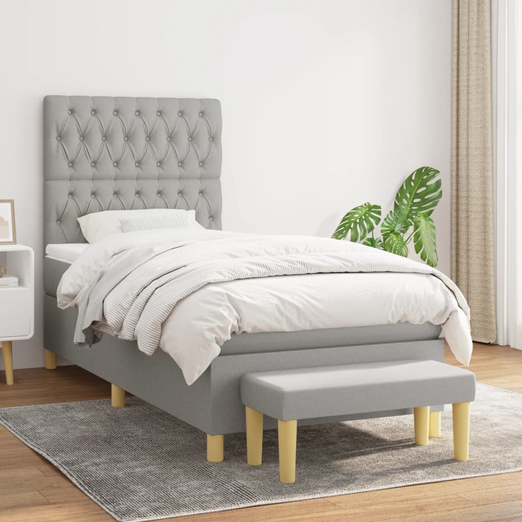 Sommier à lattes de lit avec matelas Gris clair 90x200 cm Tissu - XIOS